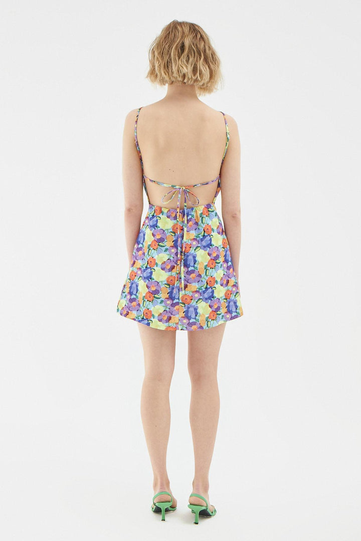 Sırt Dekolteli Mini Elbise Lila