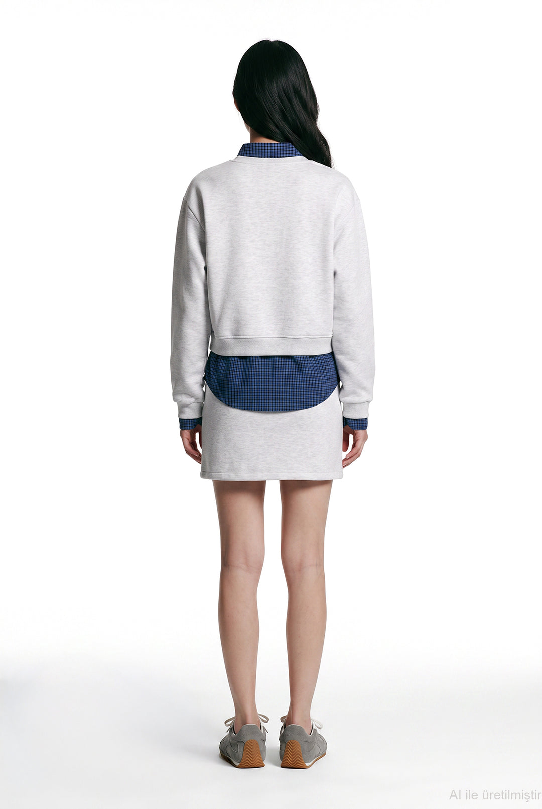Ekose Garnili V Yaka Oversize Sweatshirt Karmelanj
