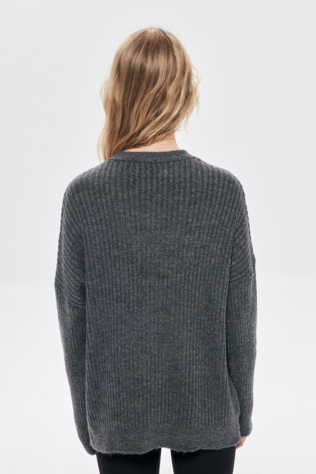 Bisiklet Yaka Oversize Kazak Gri