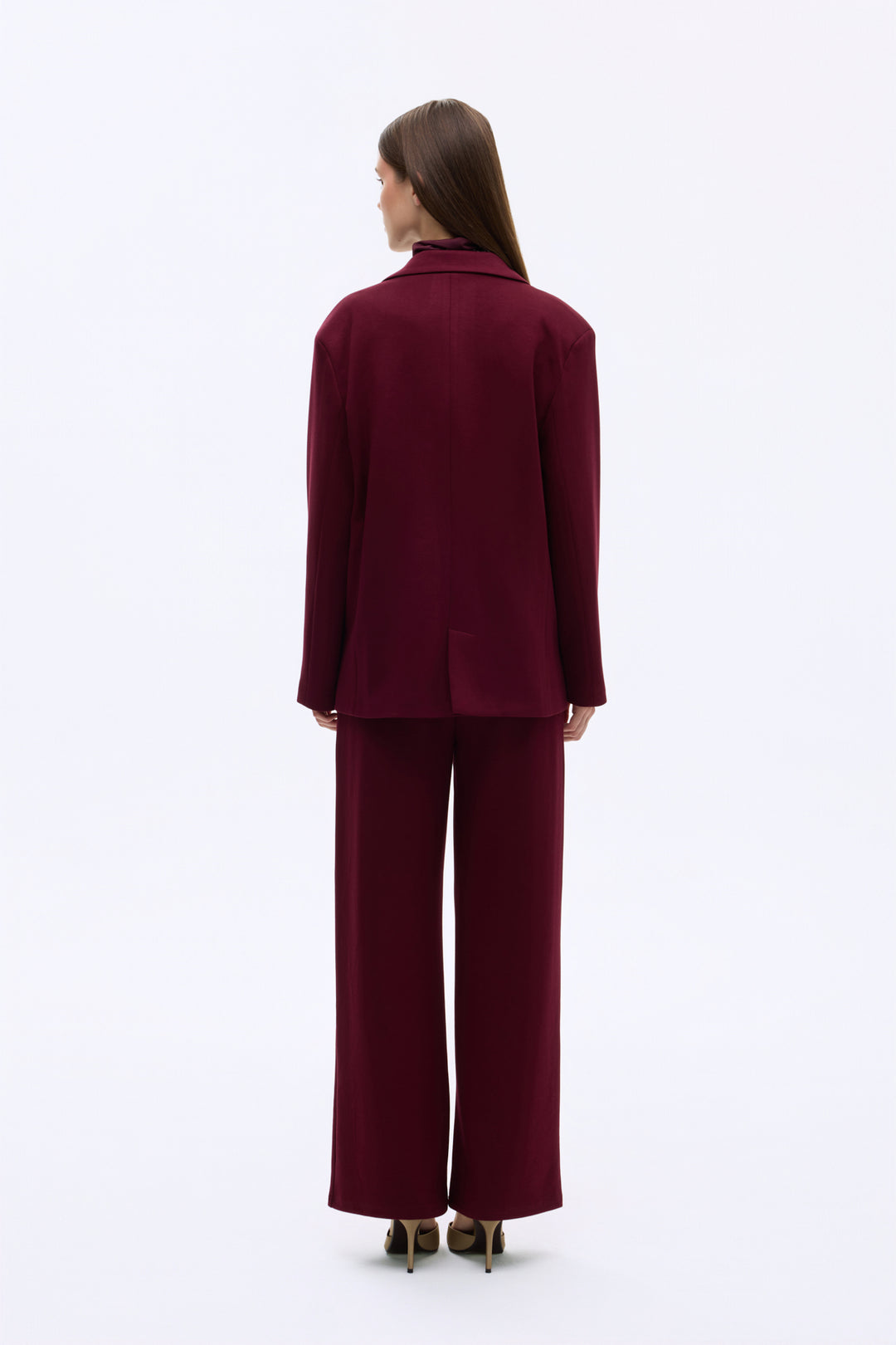 Tek Düğmeli Yumuşak Dokulu Oversize Blazer Ceket Vişne