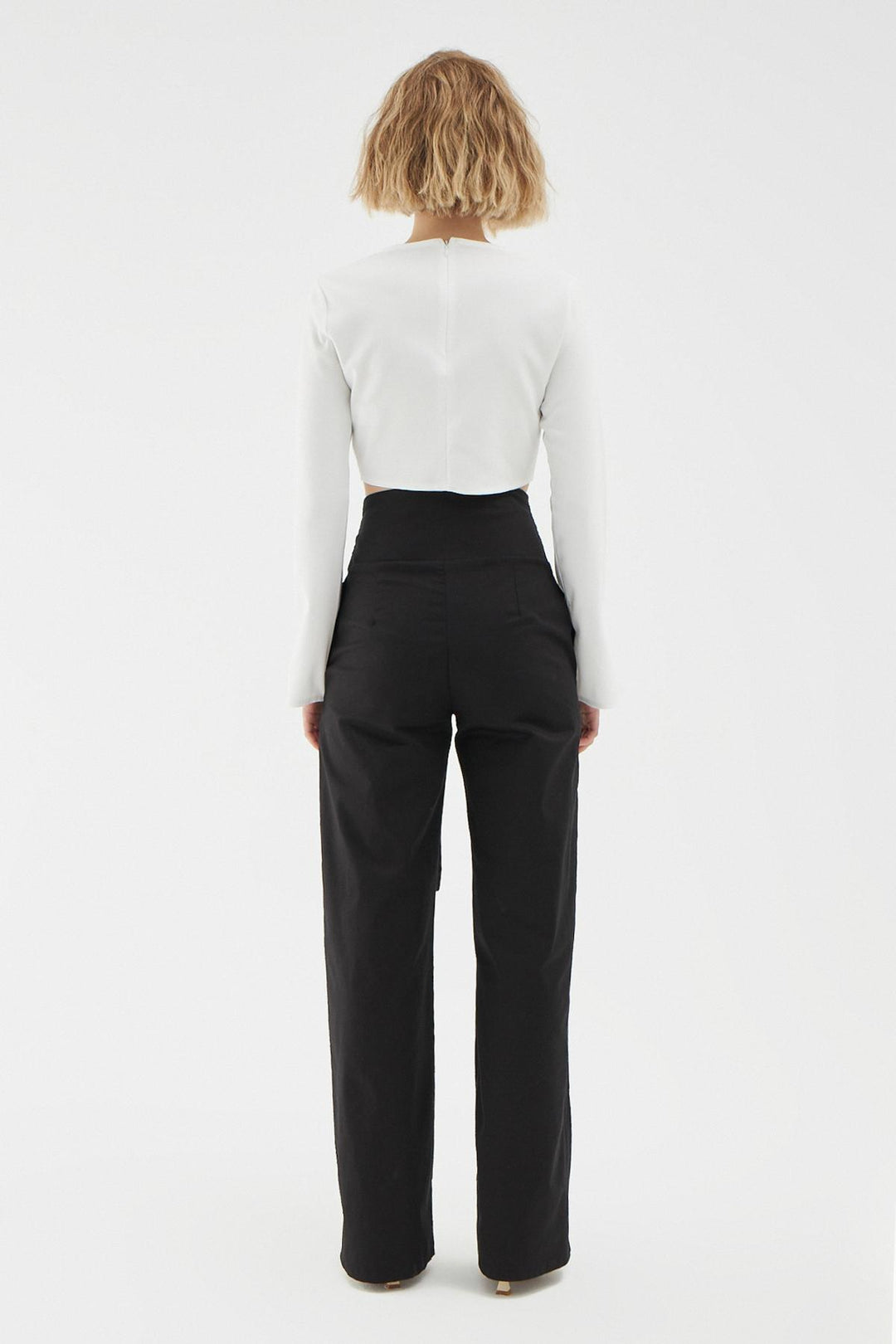 Toka Detaylı Yüksek Bel Bol Pantolon Siyah