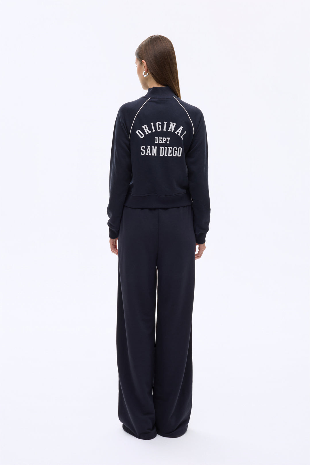 Sırtı Yazı Baskılı Dik Yaka Fermuarlı Sweatshirt Lacivert