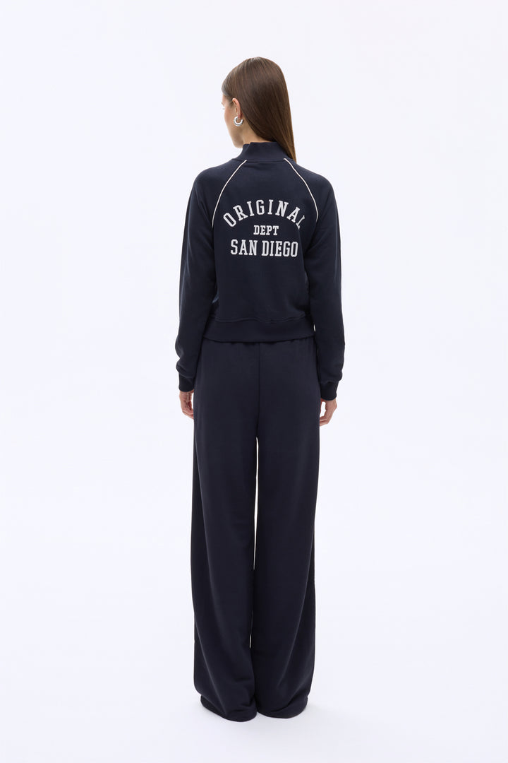 Sırtı Yazı Baskılı Dik Yaka Fermuarlı Sweatshirt Lacivert
