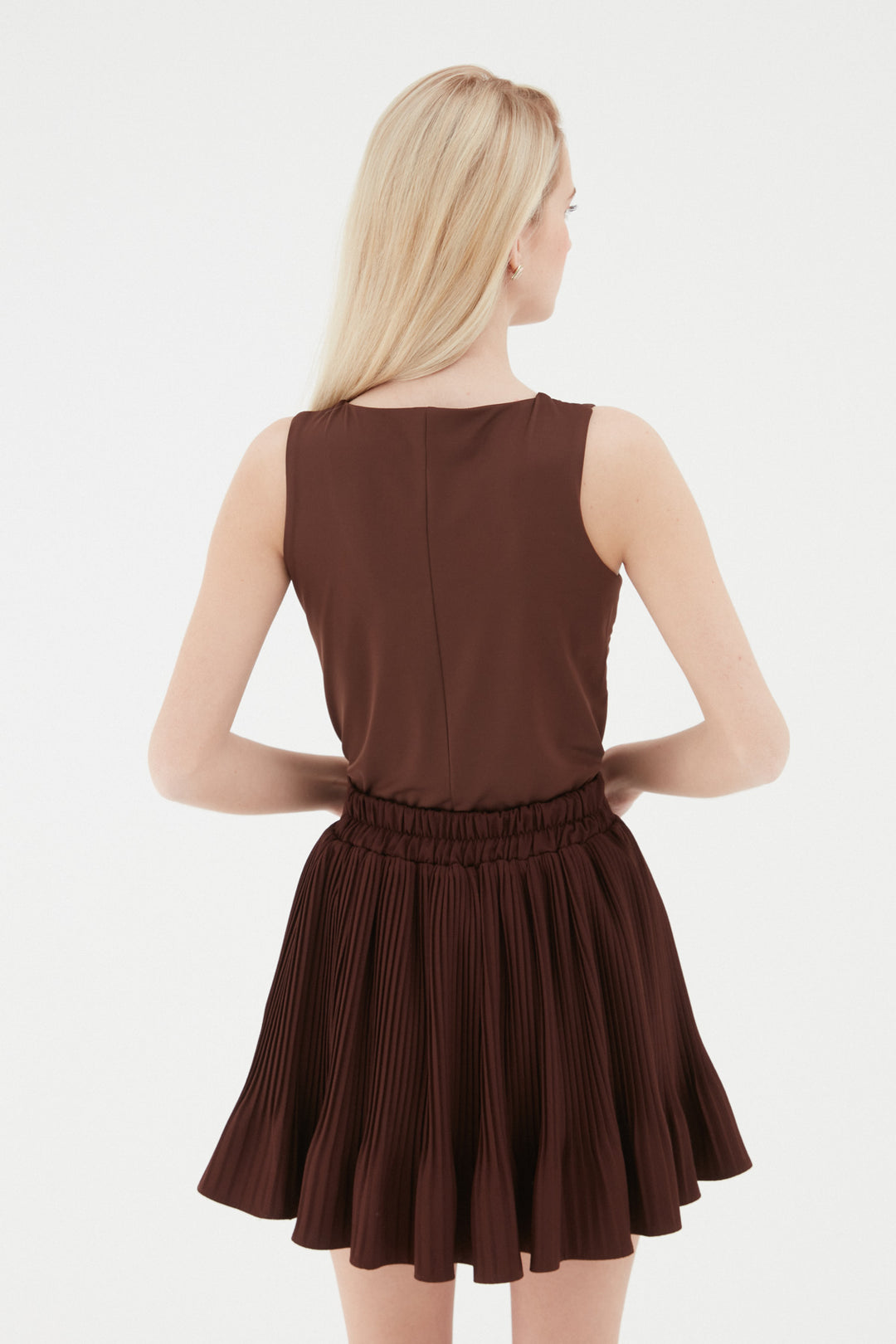 Pleated Short Mini Skirt Brown