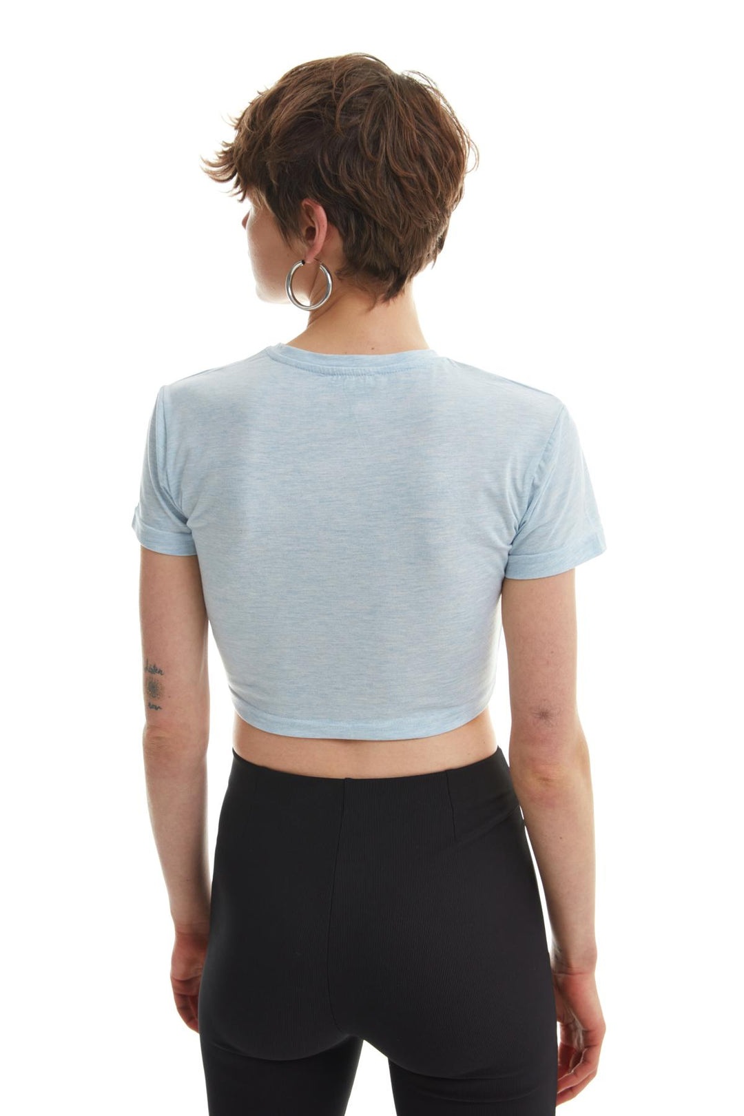 Düğüm Detaylı Crop Tişört Mavi