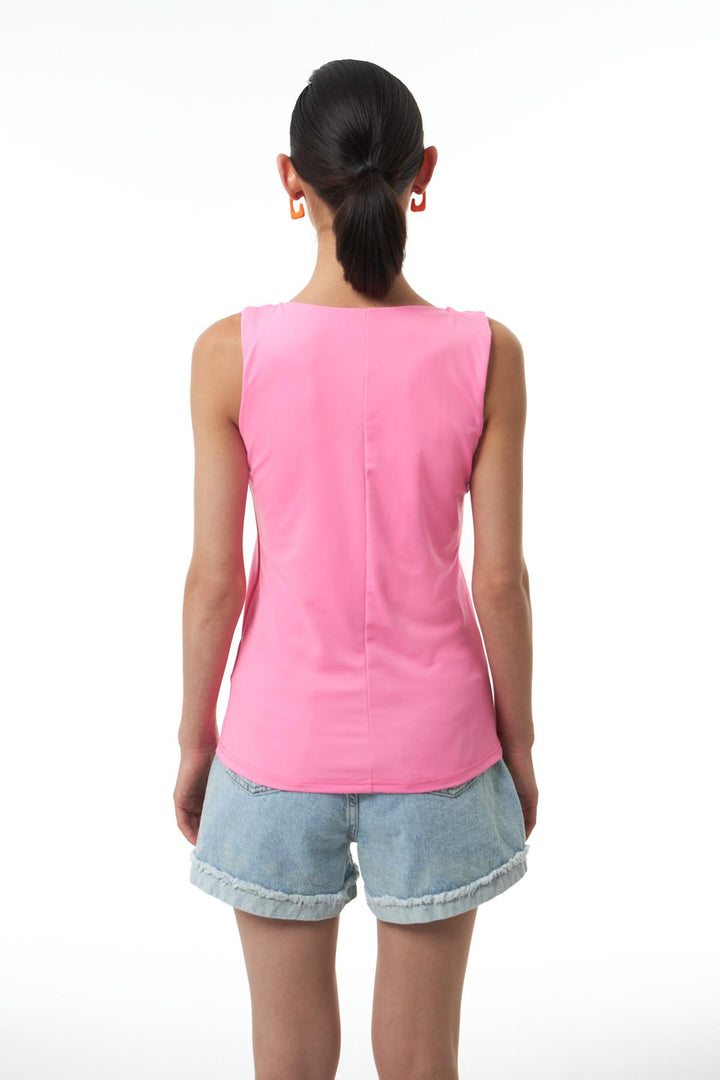 Kalın Askılı Basic Bluz Neon Pembe