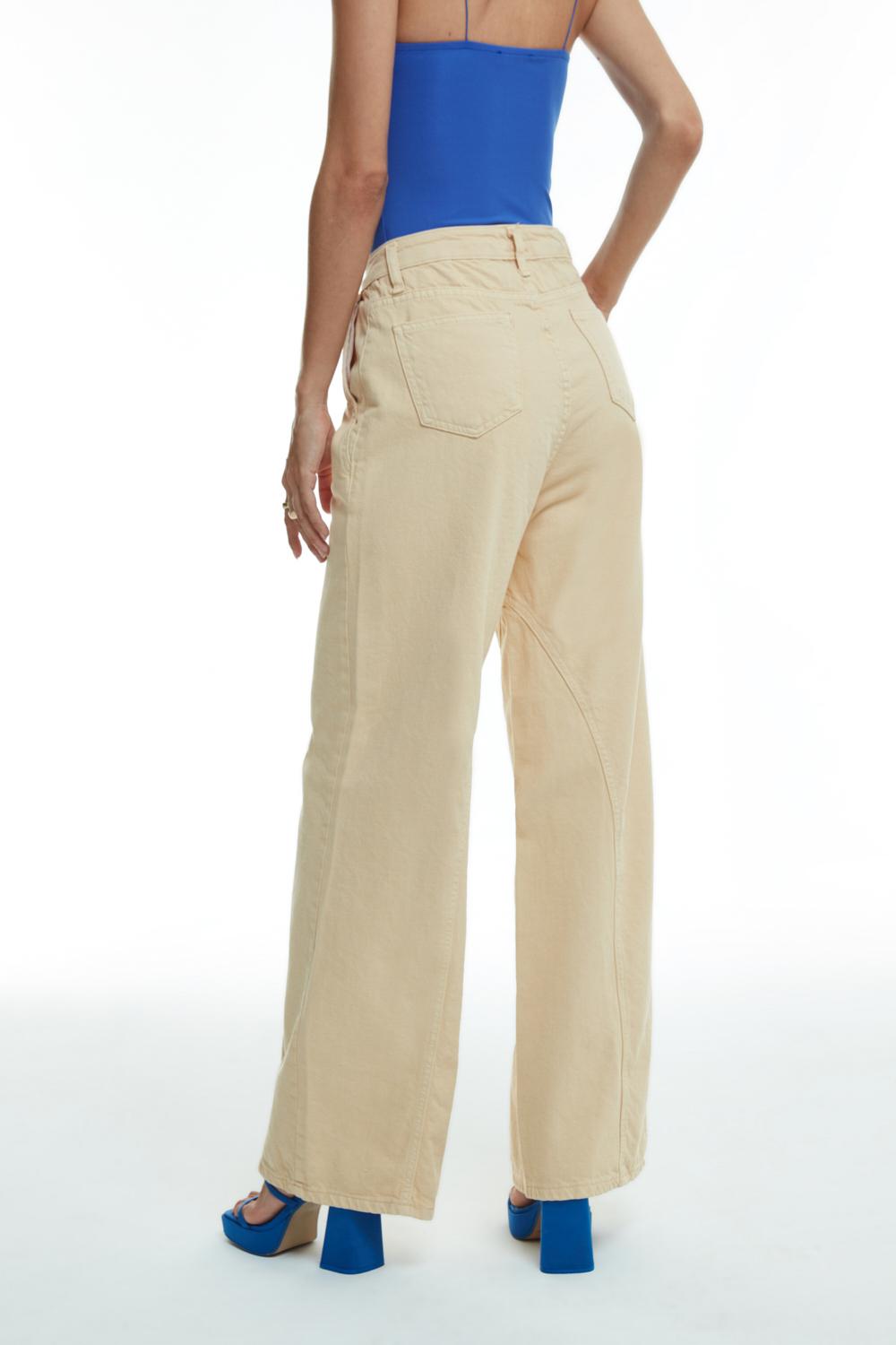 Wide Leg High Waist Denim Pants Beige