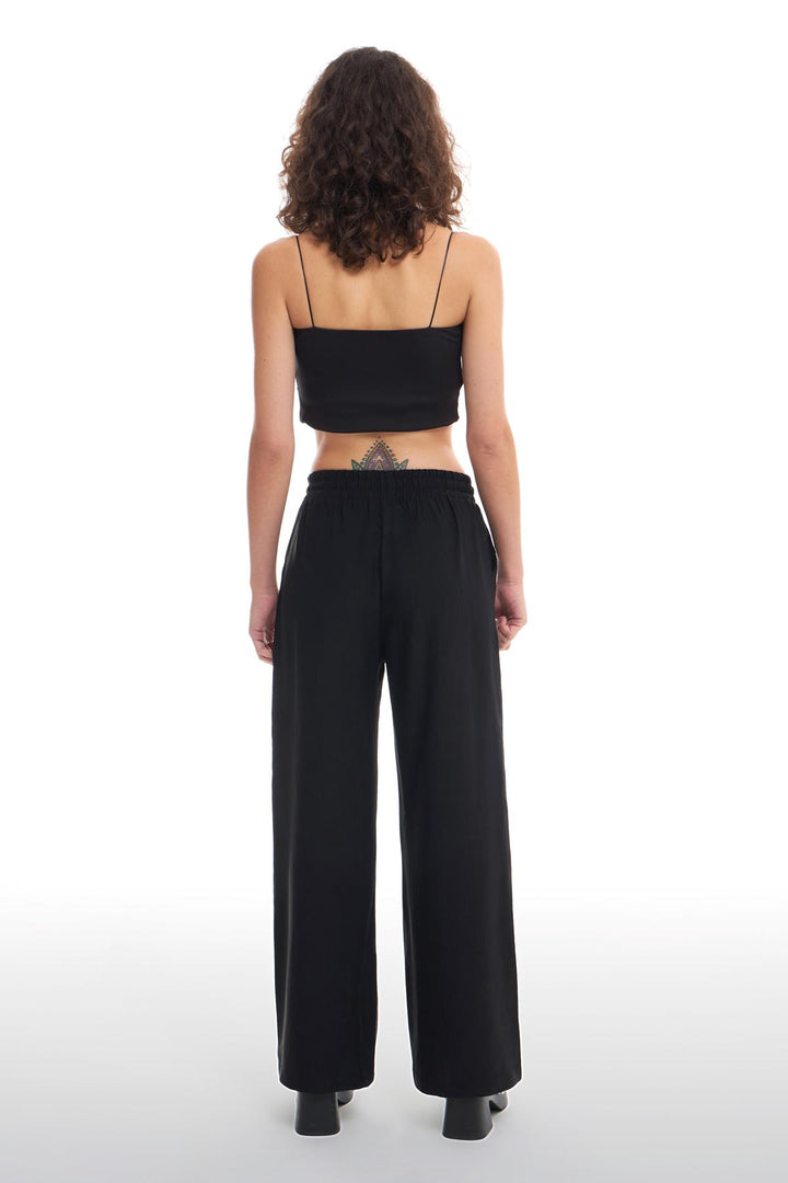 Elastic Waist Wide Leg Trousers Black