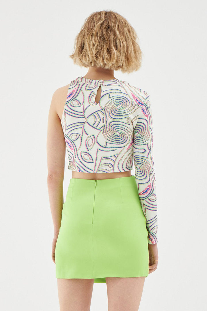 Satin Pleated Mini Skirt Green