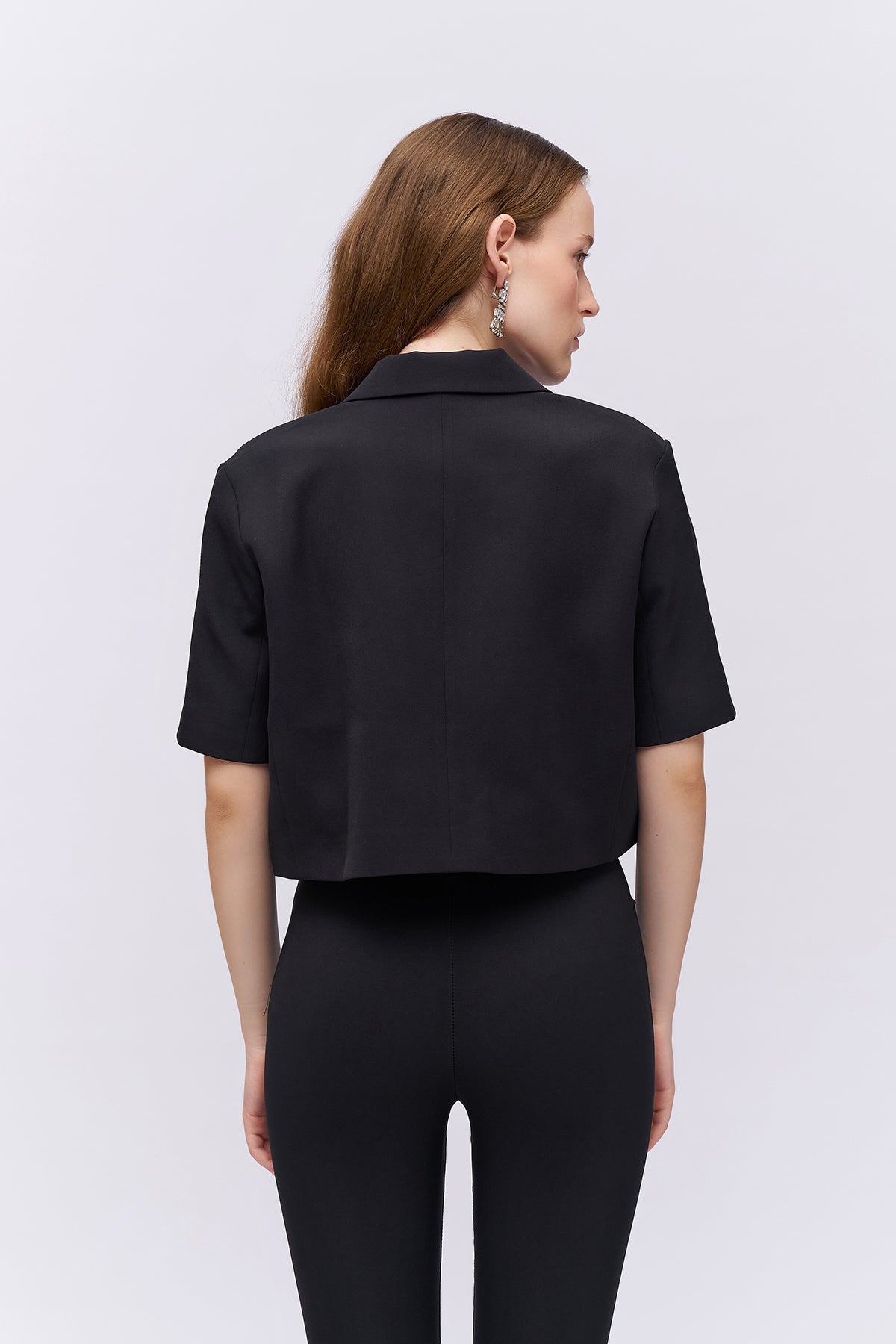 Short Sleeve Crop Blazer Jacket Black