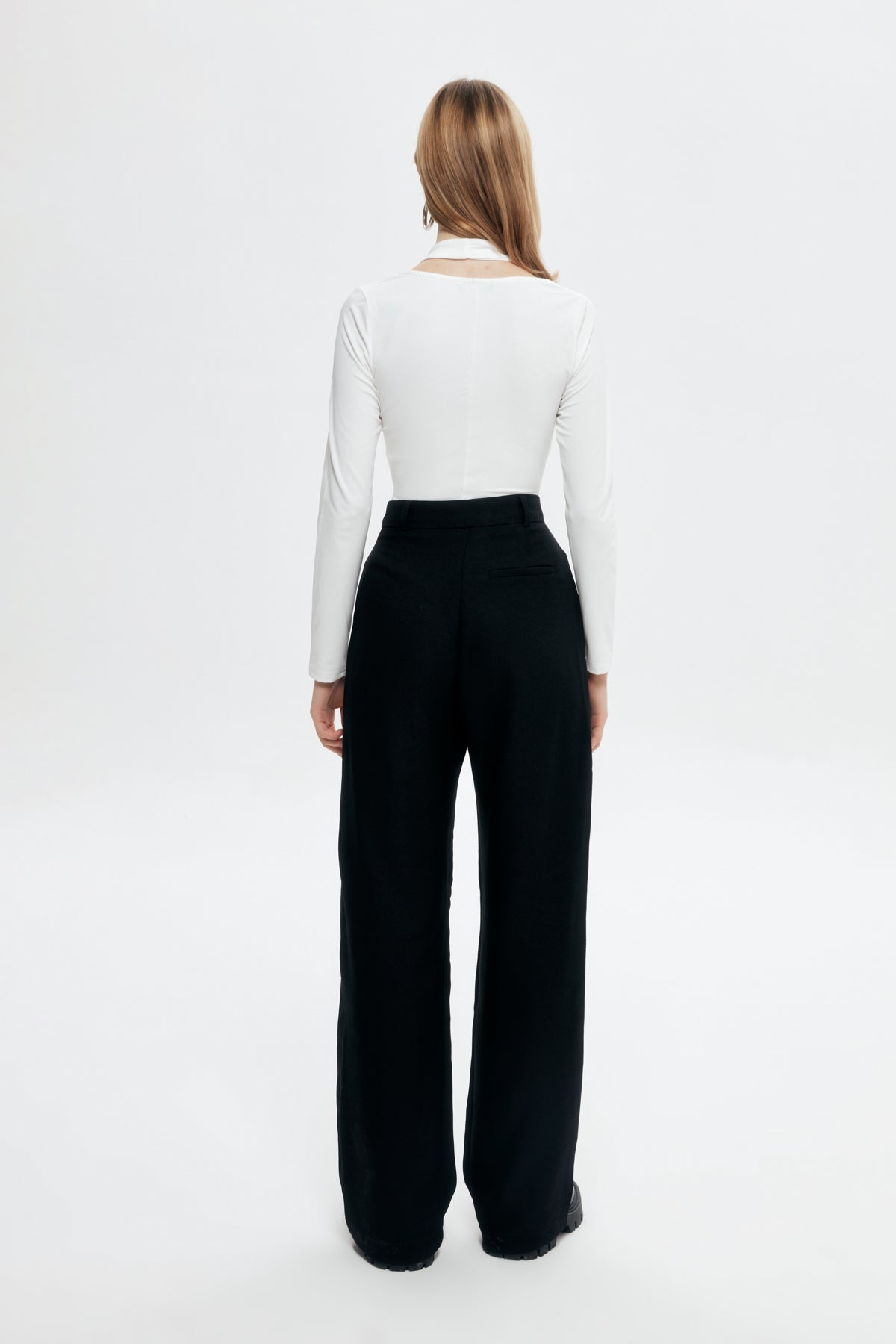 High Waist Wide Leg Fabric Trousers Black