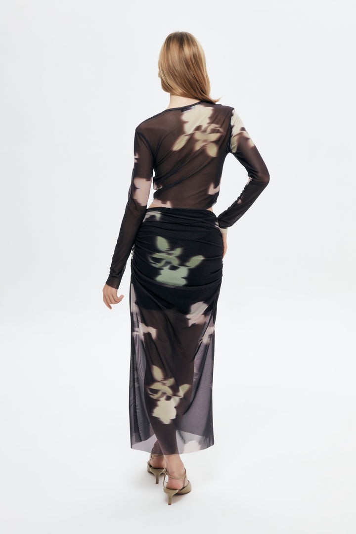 Gathering Detailed Tulle Blouse Black