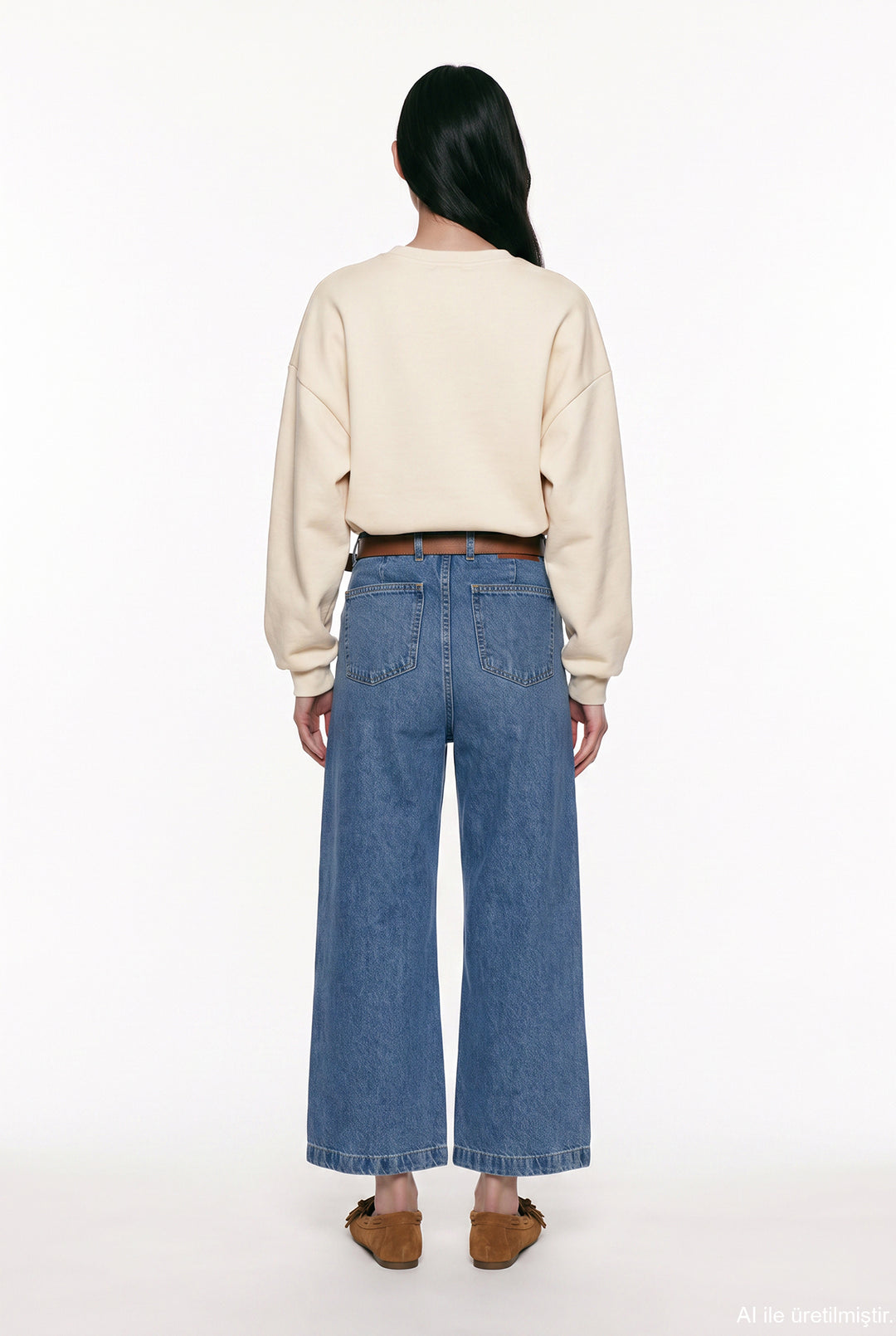 Chill Nakışlı V Yaka Oversize Sweatshirt Bej