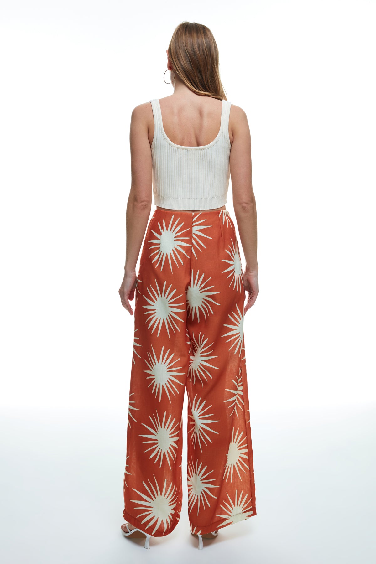 Patterned High Waist Wide Leg Trousers Tile