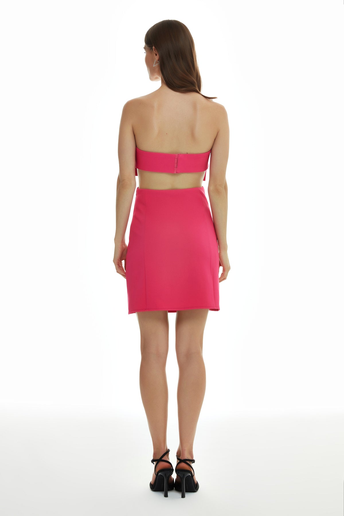 Bow Detailed Cut Out Mini Dress Fuchsia