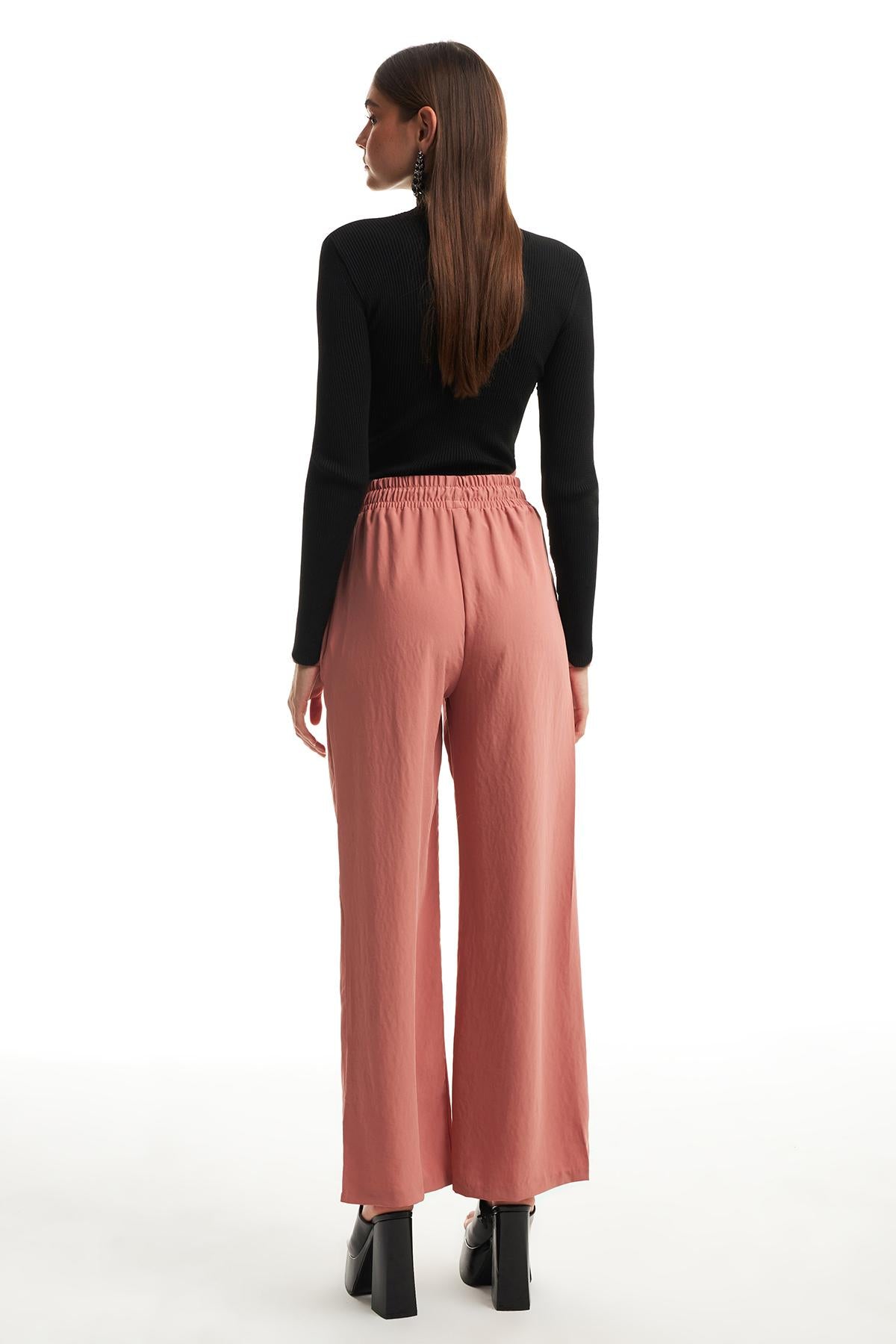 Elastic Waist Wide Leg Trousers Powder