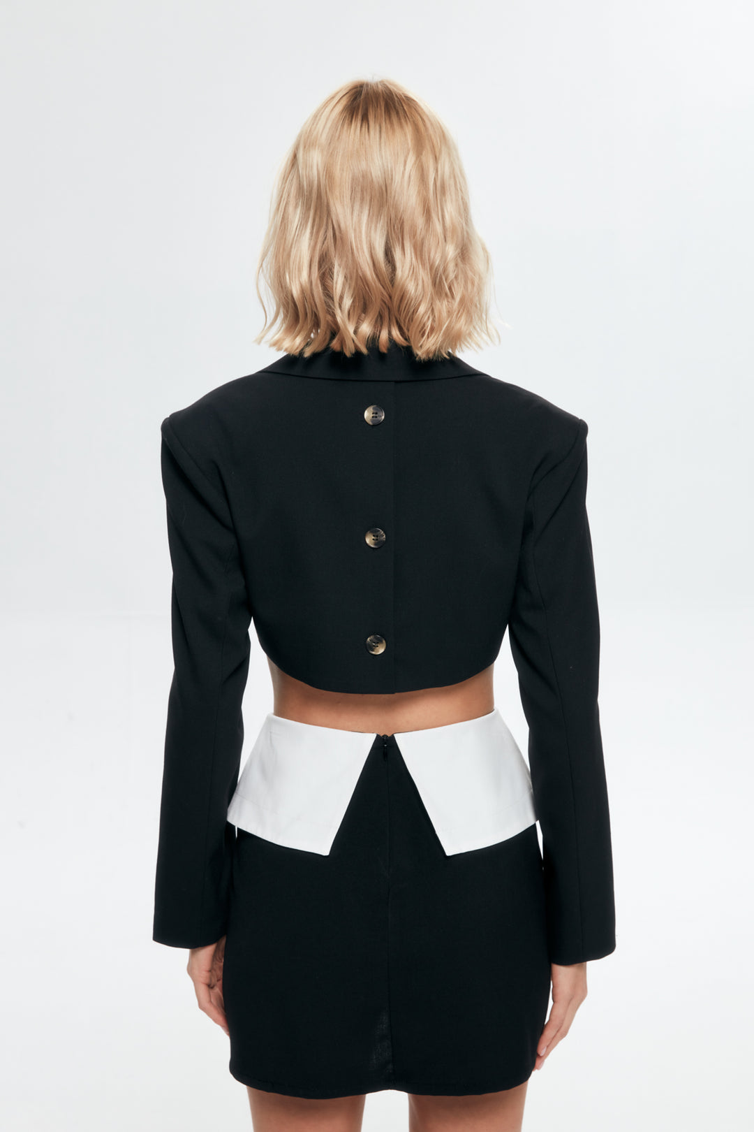 Asymmetrical Buttoned Crop Blazer Jacket Black