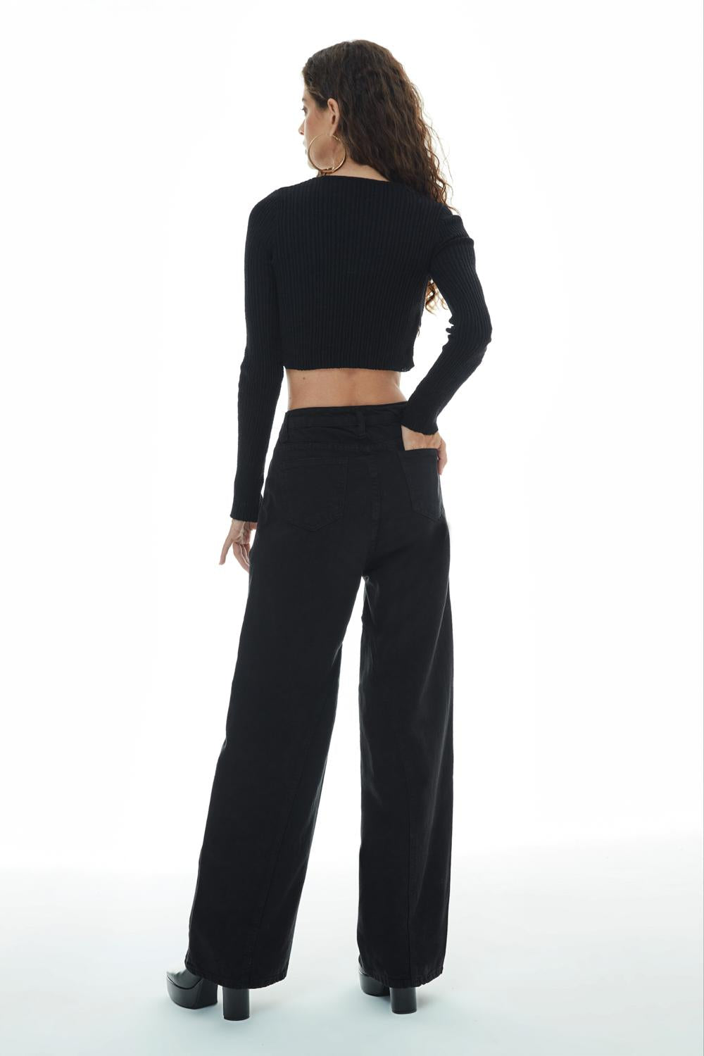 Wide Leg High Waist Jeans Black