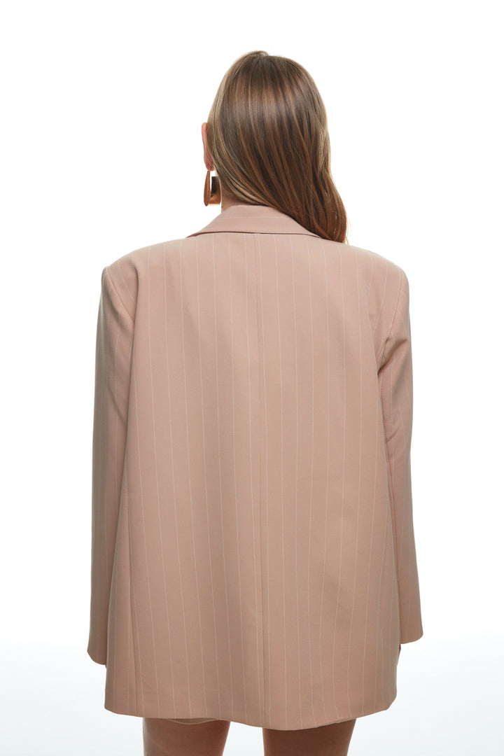 Çizgi Detaylı Blazer Ceket Bej