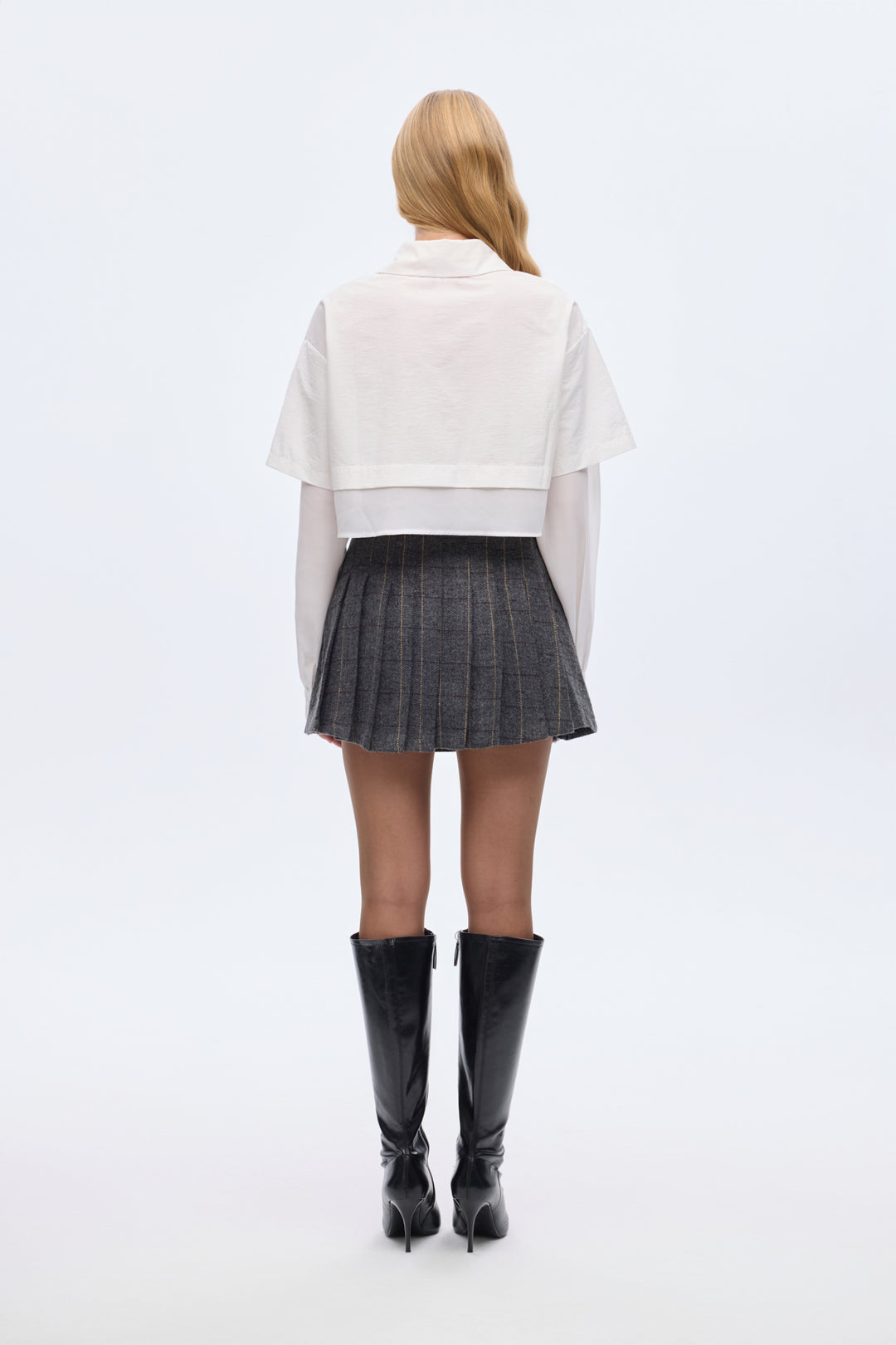 Çift Kat Görünümlü Crop Gömlek Ekru