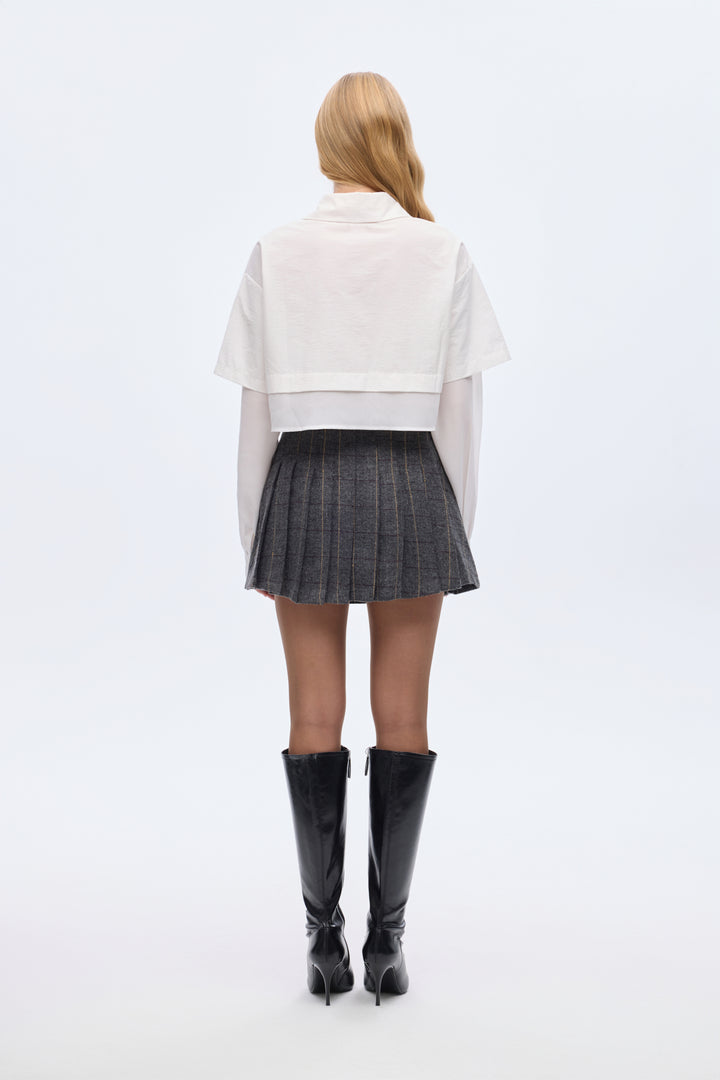 Çift Kat Görünümlü Crop Gömlek Ekru