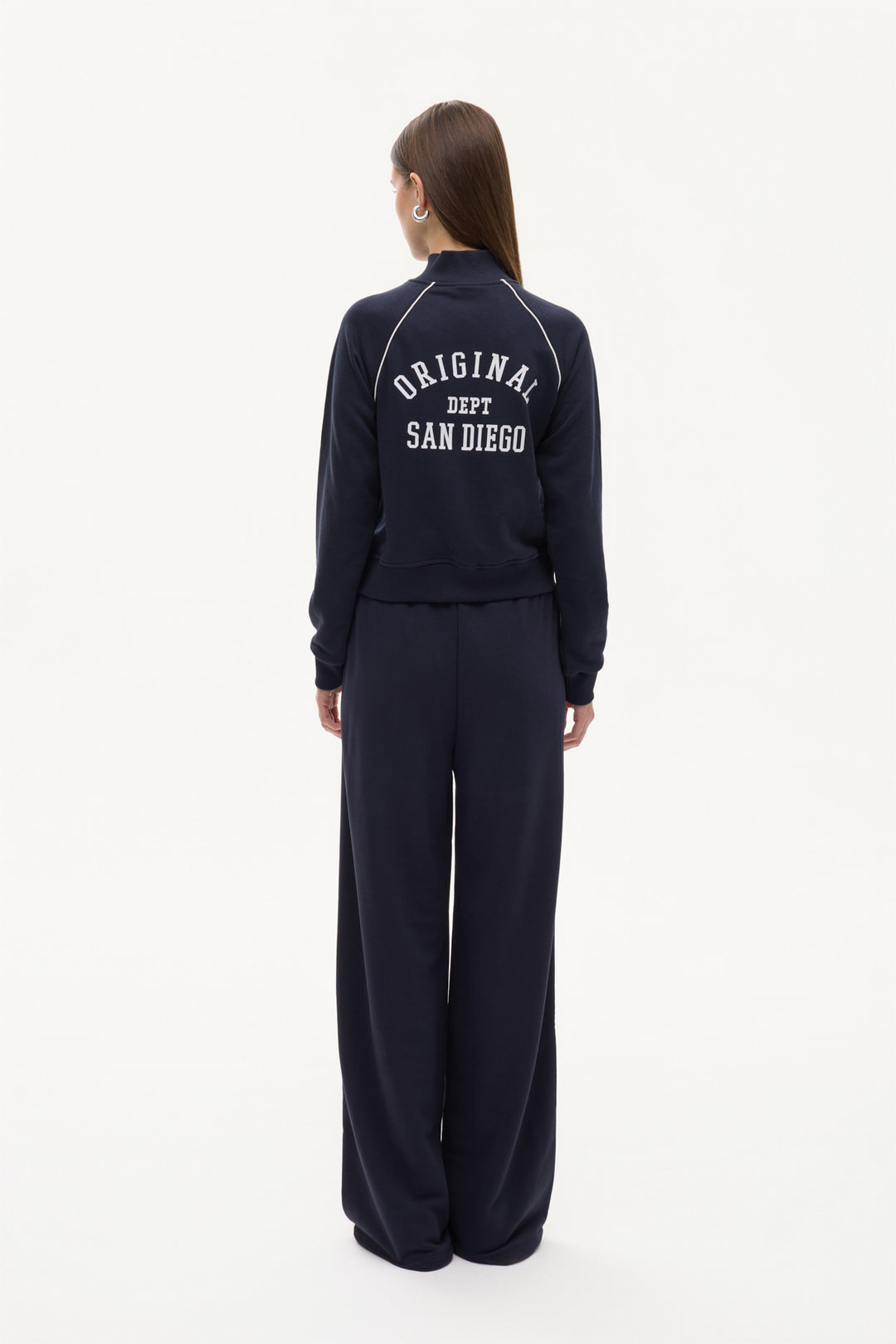 Sırtı Yazı Baskılı Dik Yaka Fermuarlı Sweatshirt Lacivert