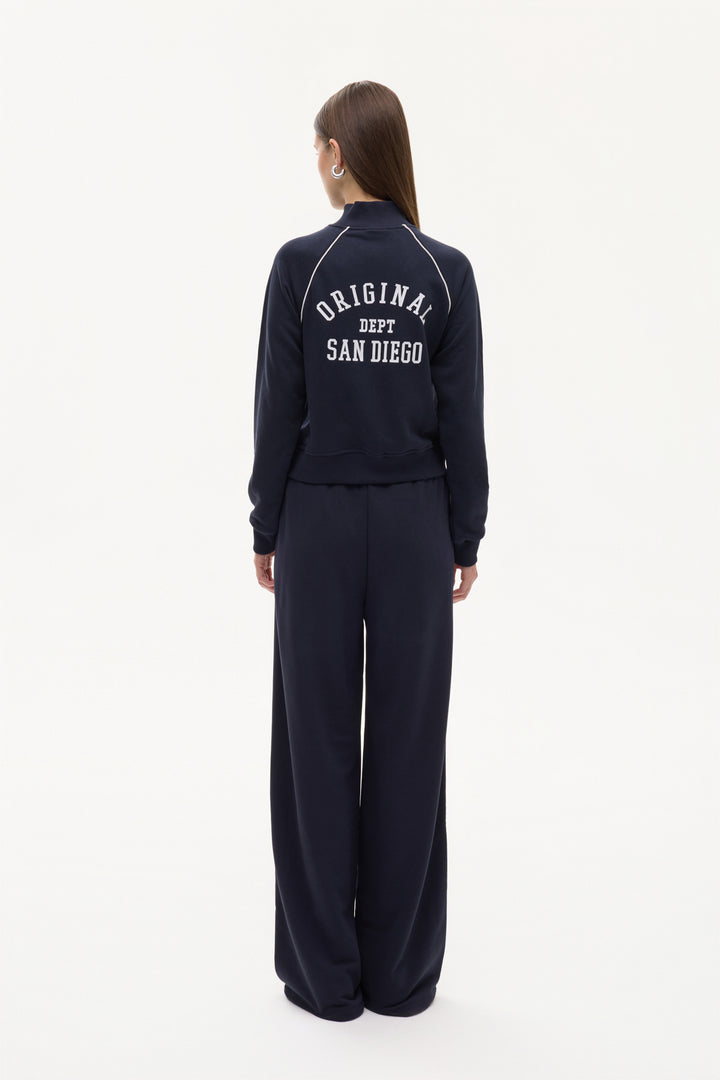 Sırtı Yazı Baskılı Dik Yaka Fermuarlı Sweatshirt Lacivert