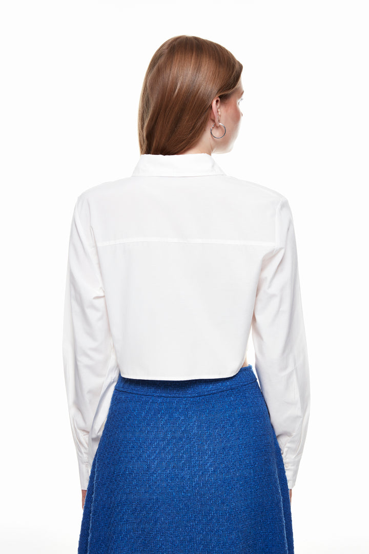 Tie Detailed Crop Shirt Ecru
