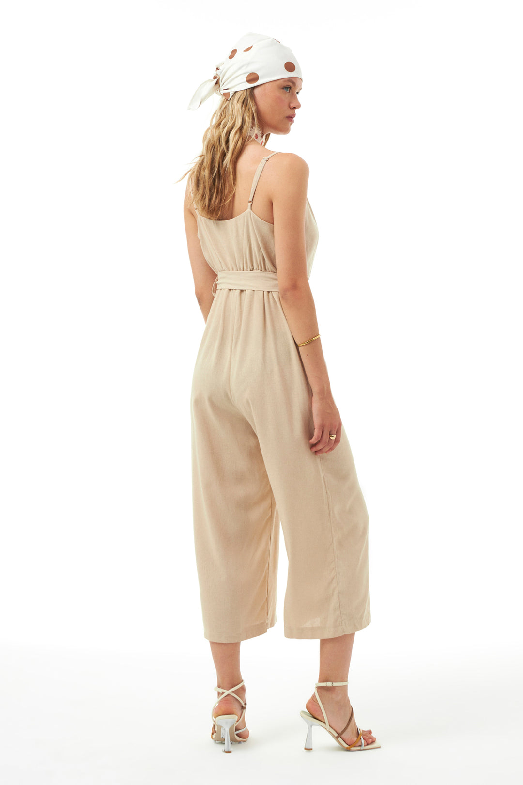 Strap Linen Overalls Beige