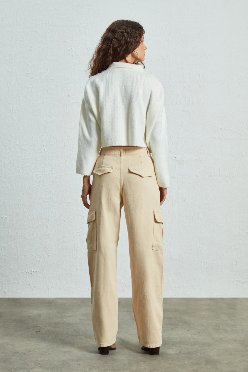 Gabardine Cargo Pants Beige