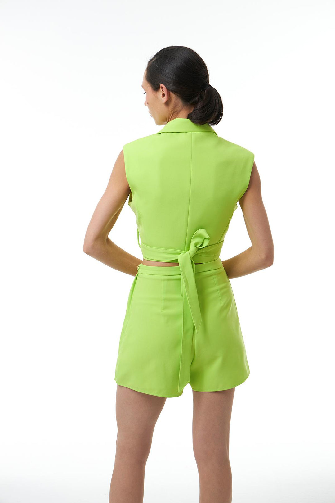Tie Detailed Crop Vest Neon Green