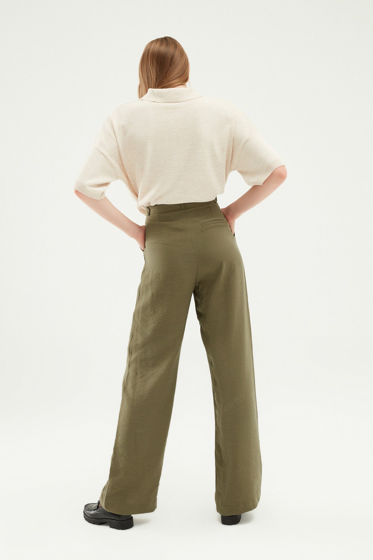 Yüksel Waist Wide Leg Trousers Khaki