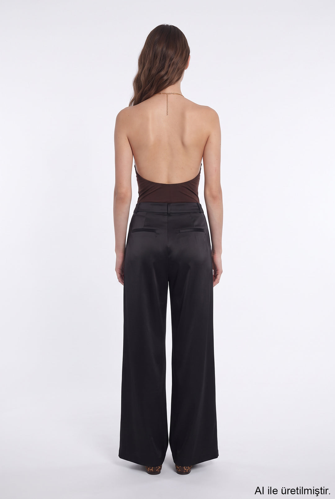 Gold Halka Aksesuarlı Bodysuit Kahverengi