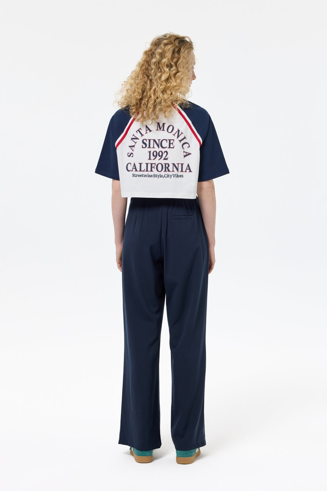 Beli Lastik Şeritli Bol Paça Pantolon Lacivert