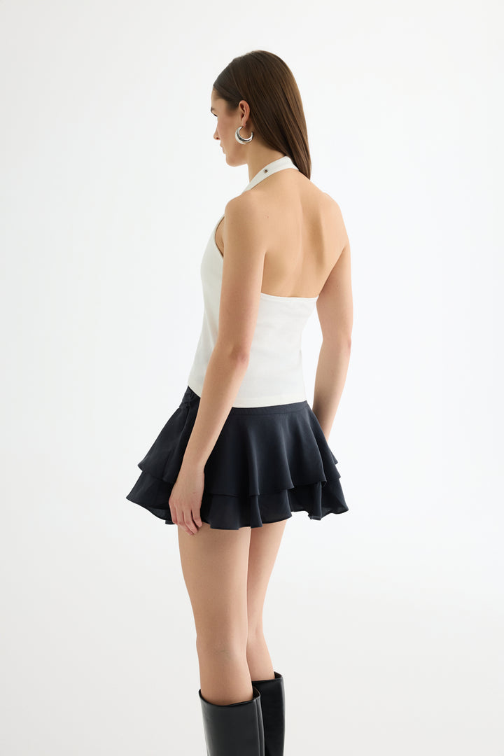 Kuş Gözü Detaylı Halter Yaka Atlet Ekru