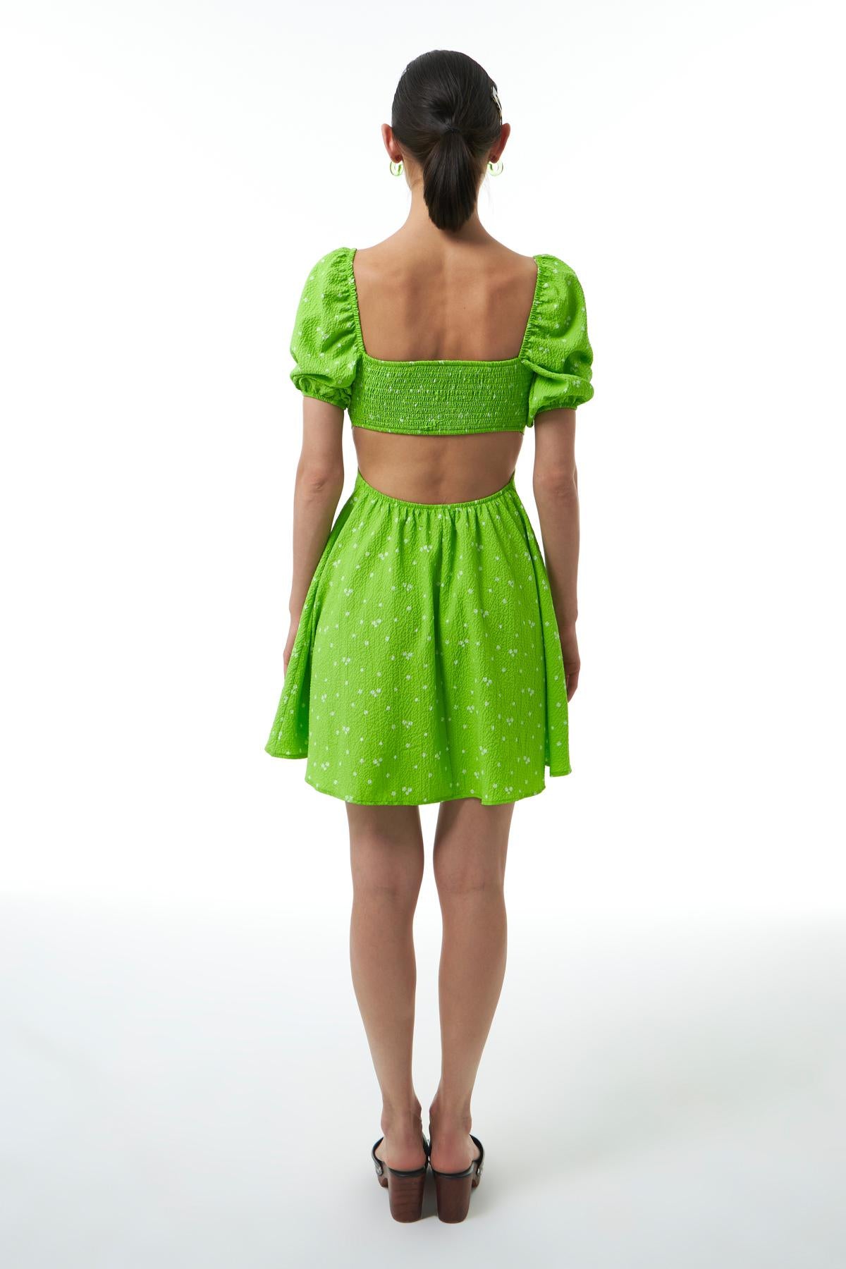 Decollete Balloon Sleeve Dress Green