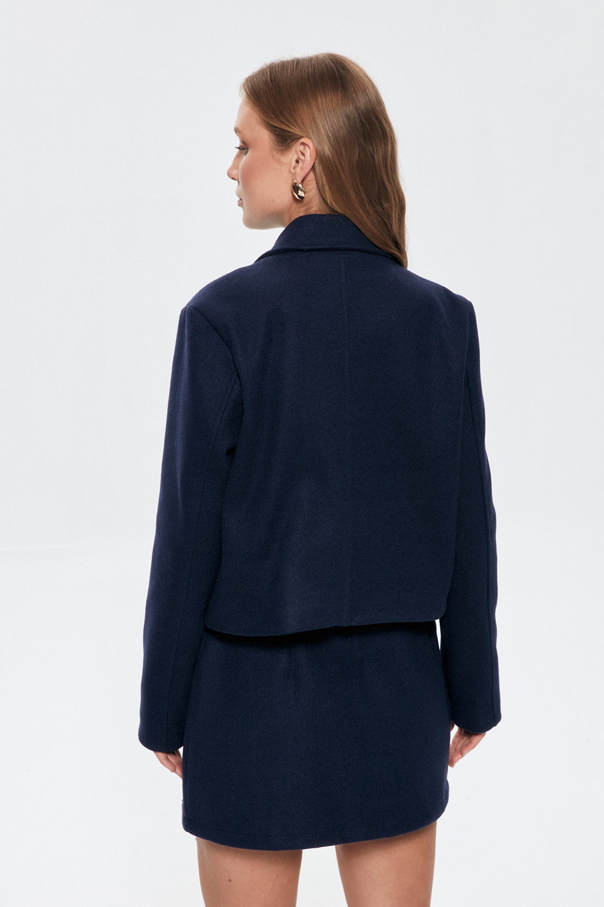 Button Detailed Stitch Jacket Navy Blue