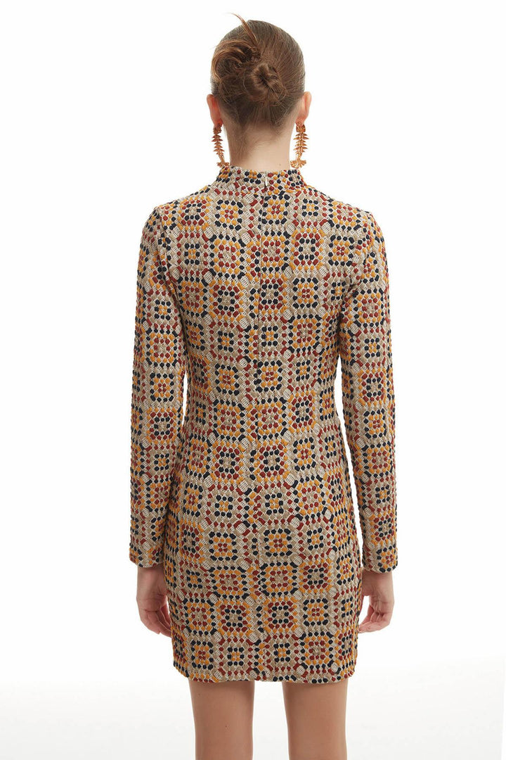 Cut Out Textured Dress Beige