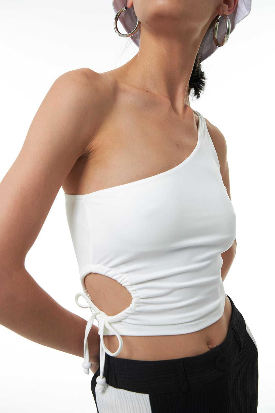 Decollete One Shoulder Blouse Ecru