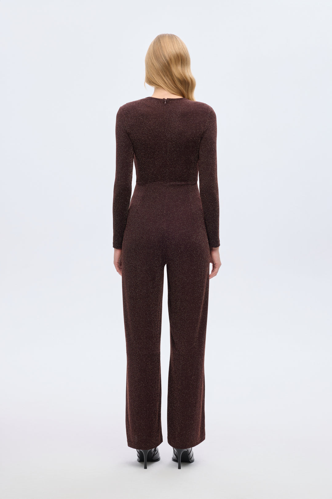 Simli Kruvaze Yaka Uzun Tulum Kahverengi