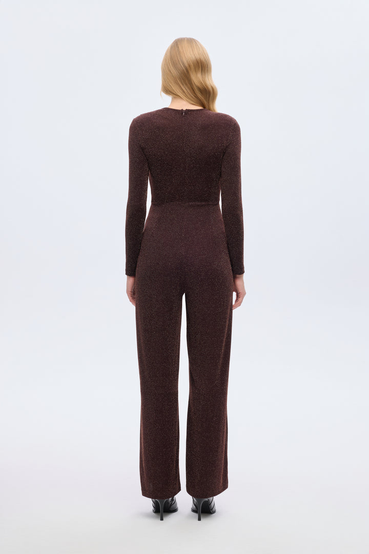 Simli Kruvaze Yaka Uzun Tulum Kahverengi