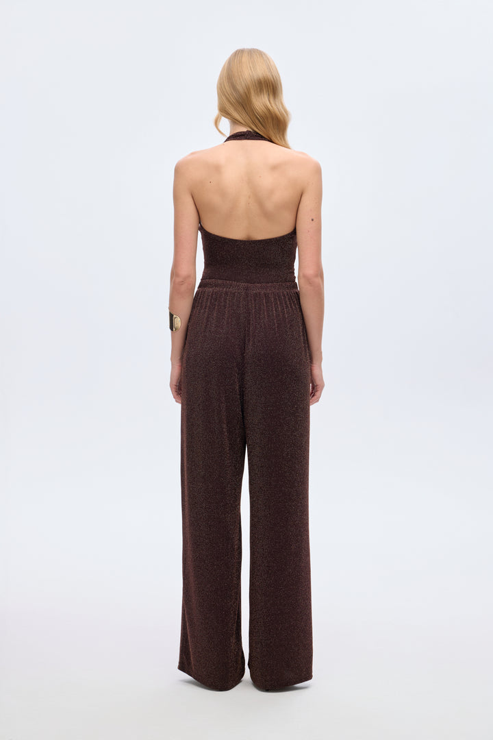 Simli Drape Düğümlü Bodysuit Kahverengi