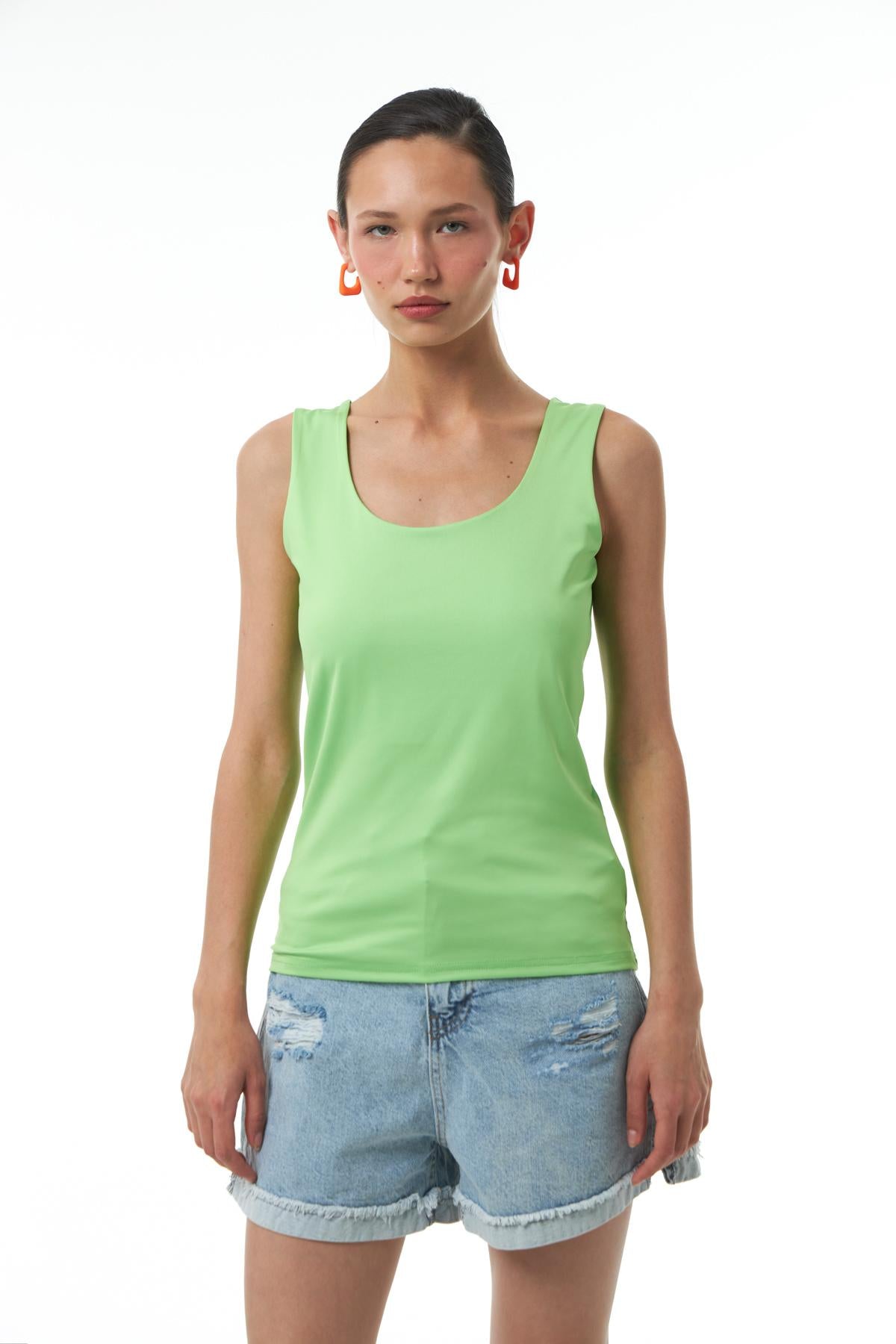 Thick Strap Basic Blouse Neon Green