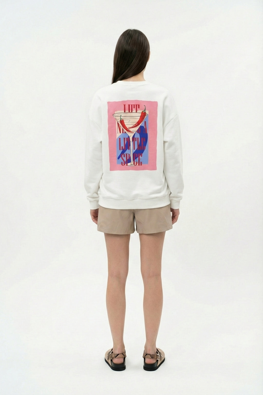 Biber Baskılı Oversize Sweatshirt Ekru
