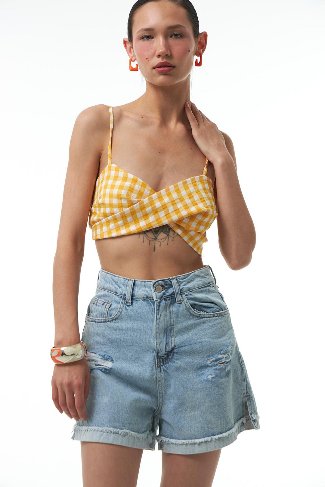 Ripped Detailed Denim Shorts Blue