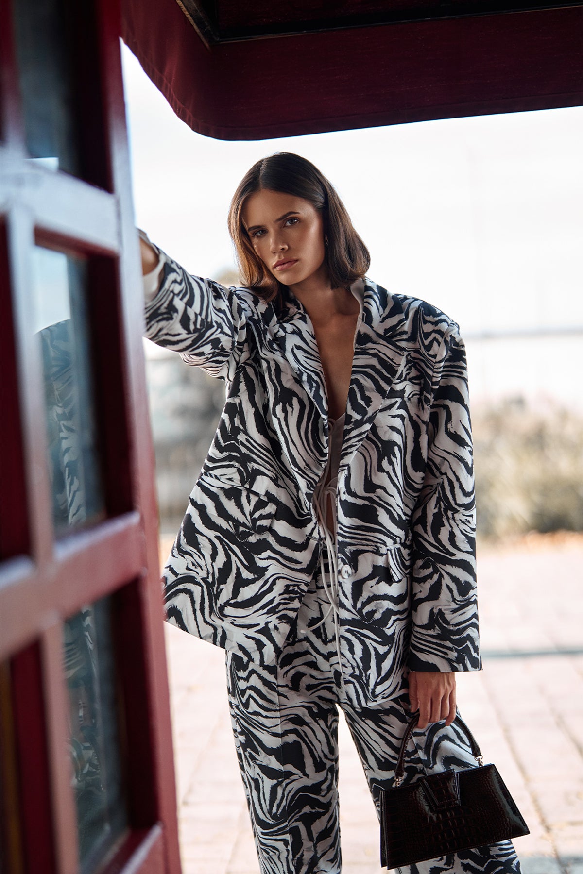 Zebra Desenli Oversize Blazer Ceket Siyah