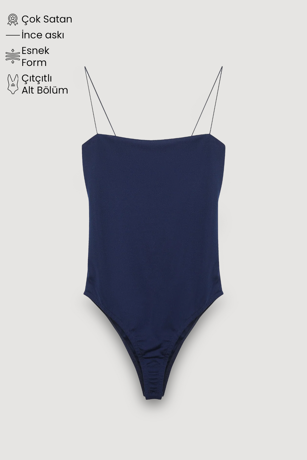 Çıtçıtlı İnce Askılı Bodysuit Lacivert