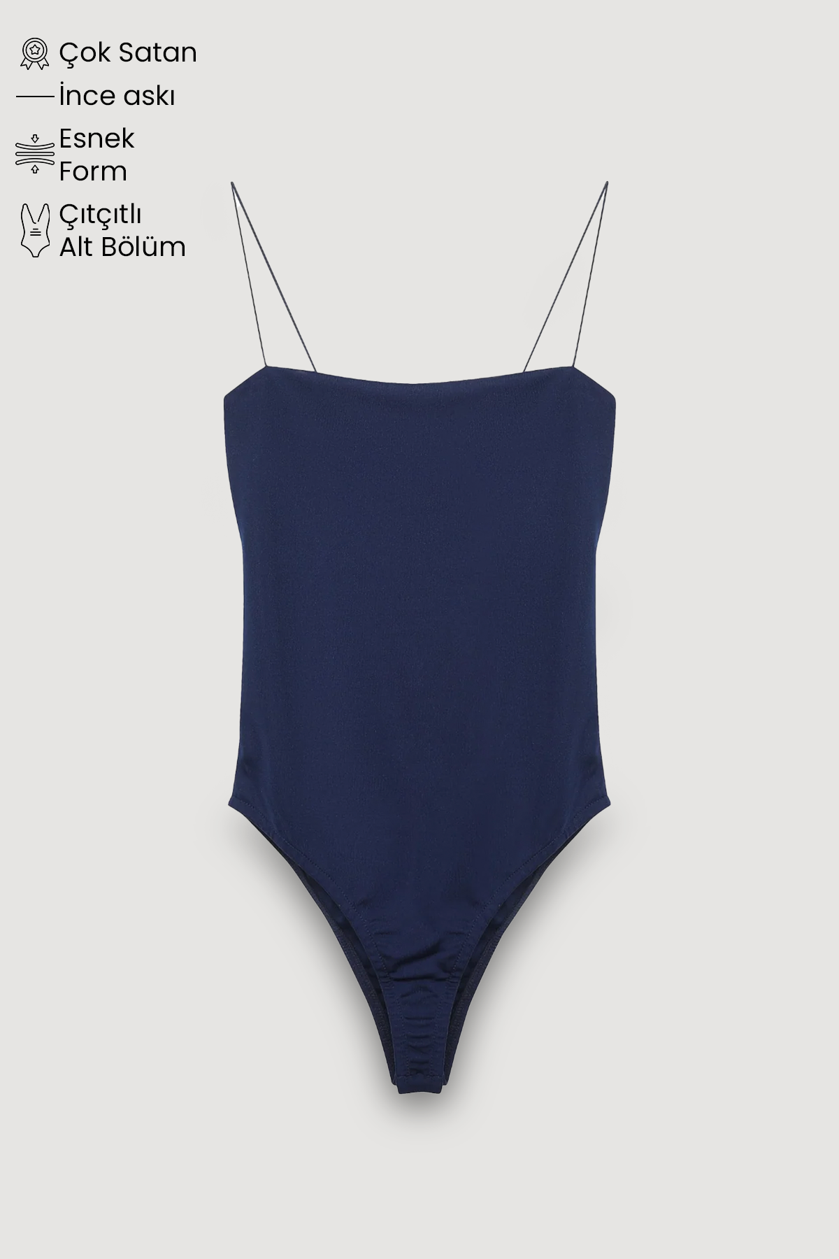 Çıtçıtlı İnce Askılı Bodysuit Lacivert