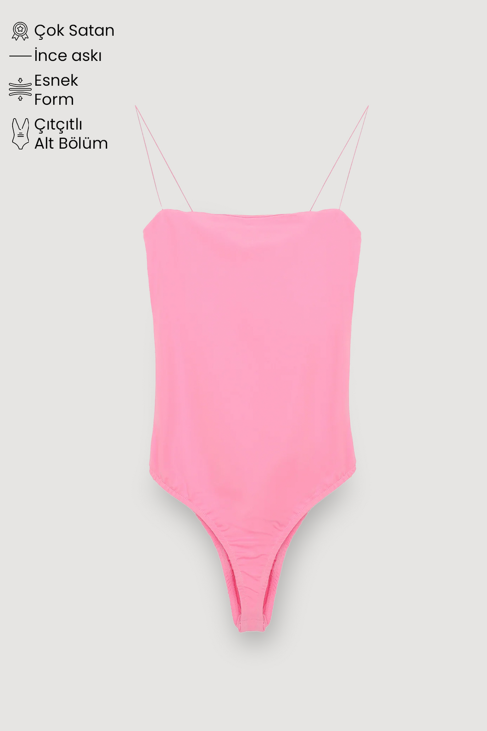 Çıtçıtlı İnce Askılı Bodysuit Pembe