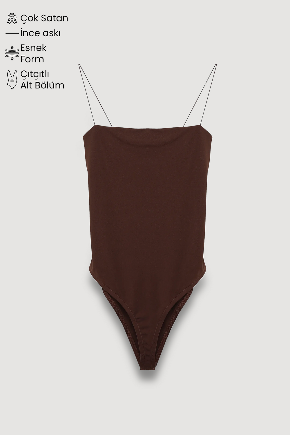 Çıtçıtlı İnce Askılı Bodysuit Koyu Kahve